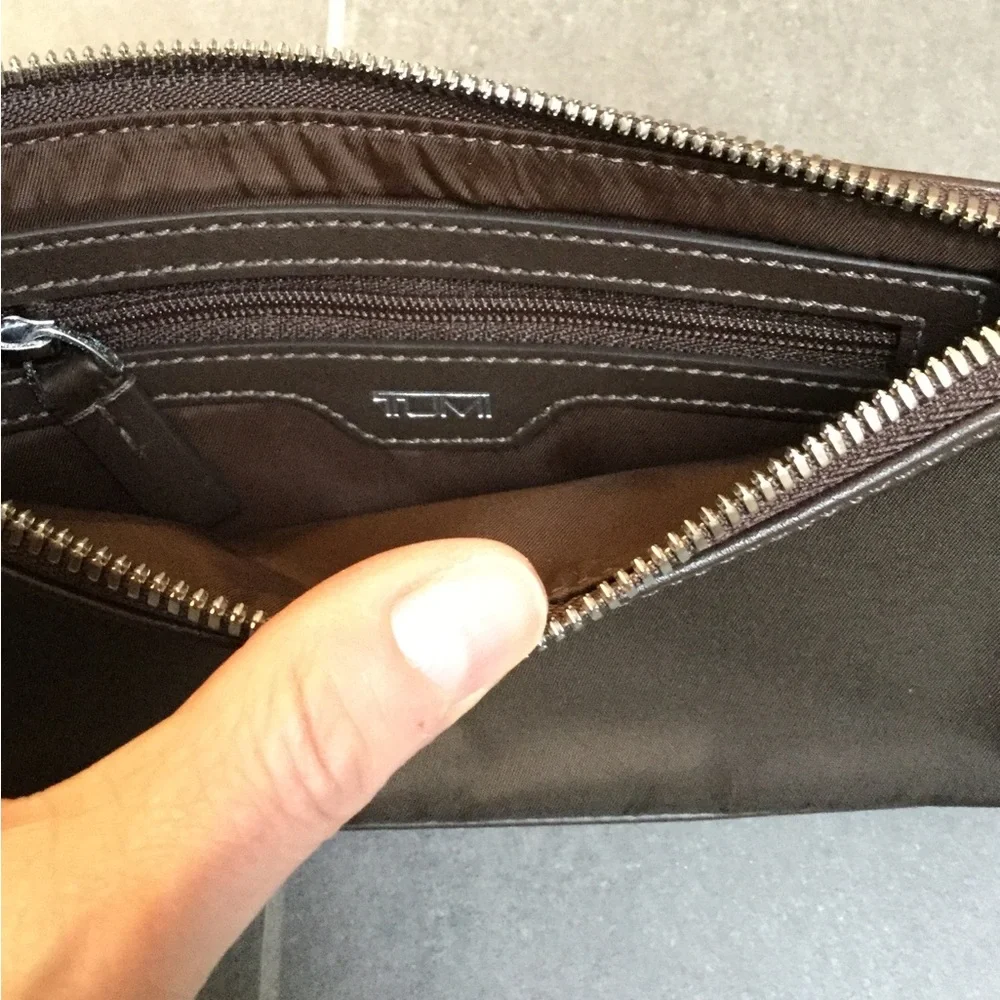 NWOT Petite Tumi dark brown cosmetic bag